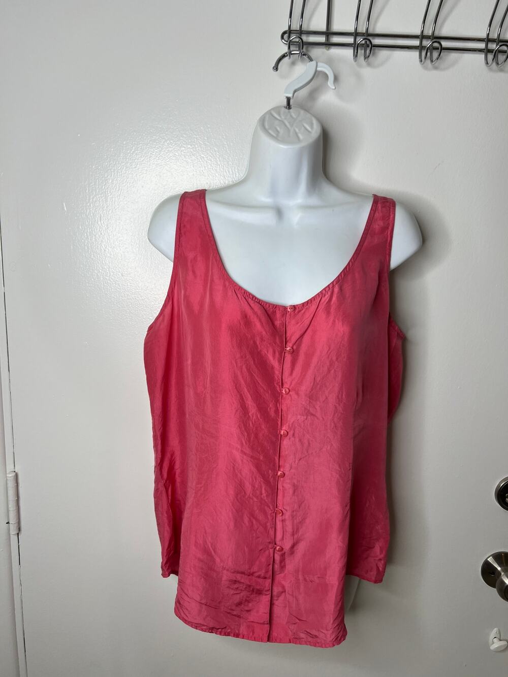 Vintage New York Studio Silk Women's Button Up Scoop Neck Tank Coral ~ Size L